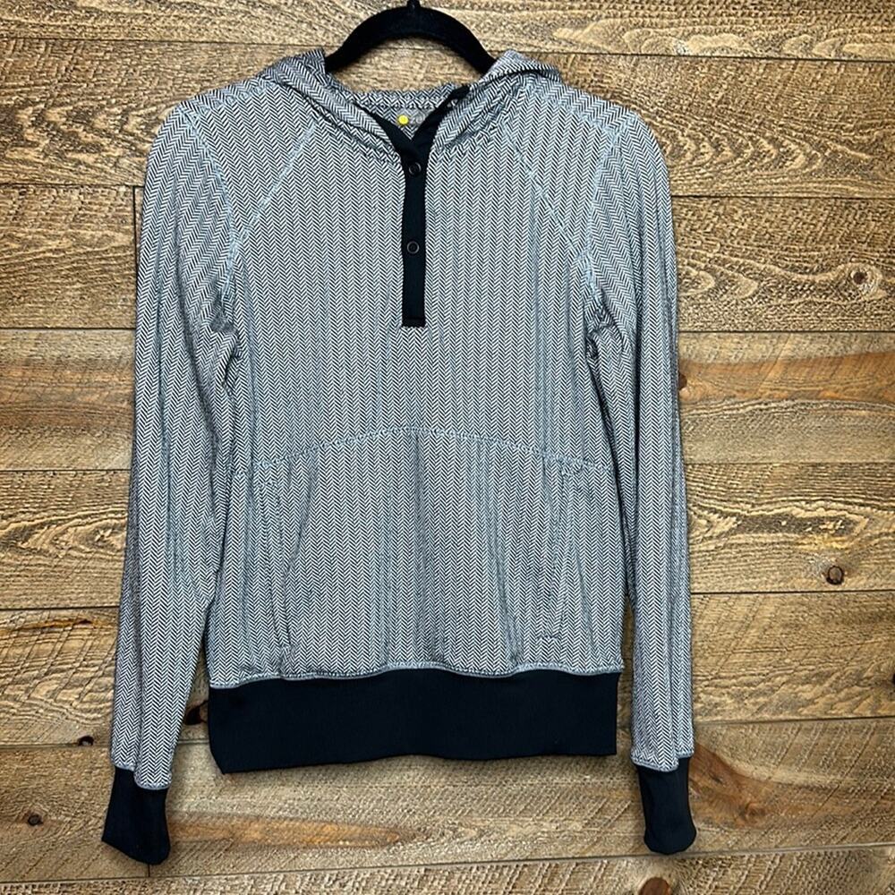 Zella Hoodie Sweatshirt Black herringbone Long Sleeve Pullover Size Small